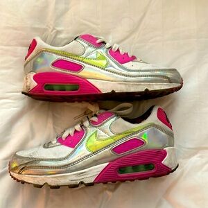 8.5 Nike AirMax 90’s, used, holographic, neon